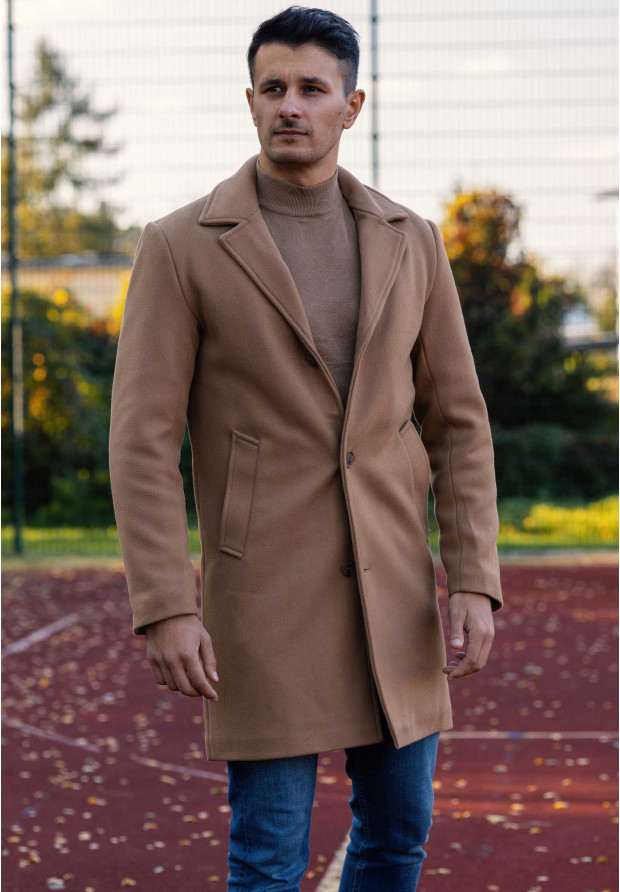 Płaszcz Męski Długi Camel Elegancki