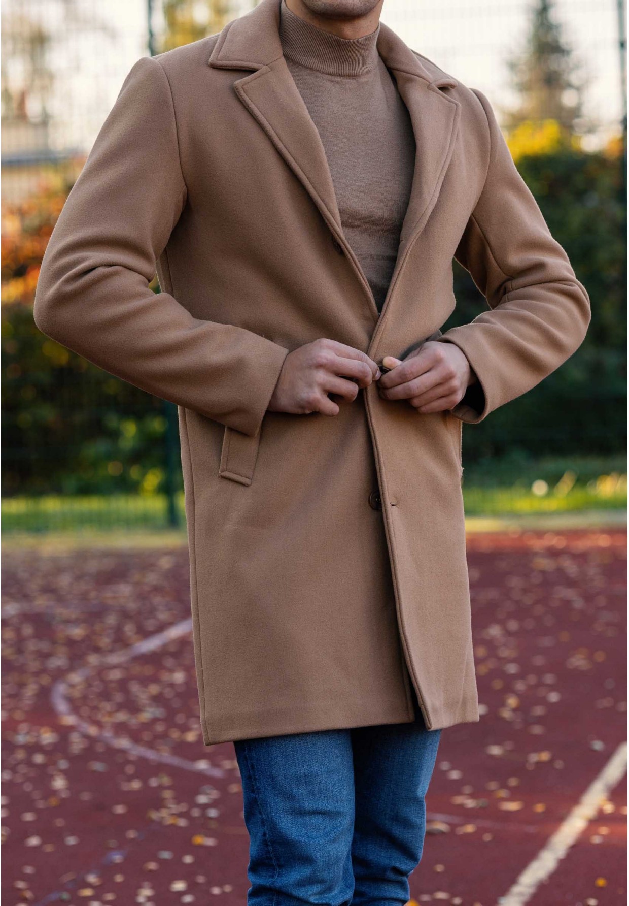 Płaszcz Męski Długi Camel Elegancki