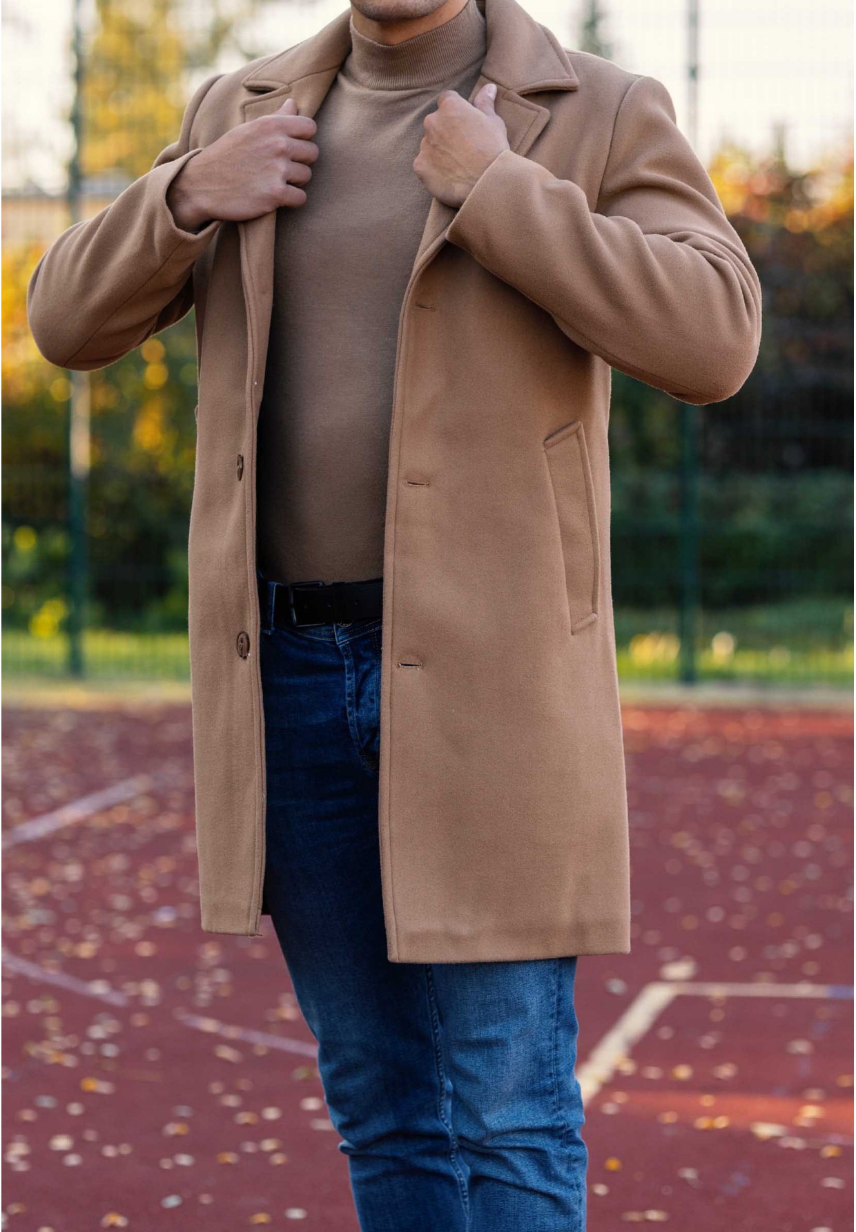 Płaszcz Męski Długi Camel Elegancki
