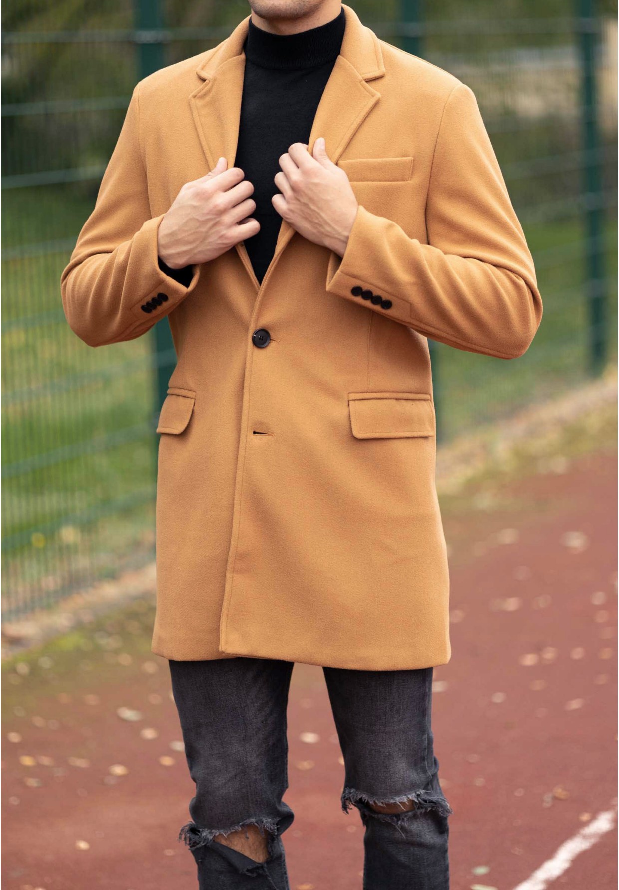 Płaszcz Męski Długi Camel Elegancki