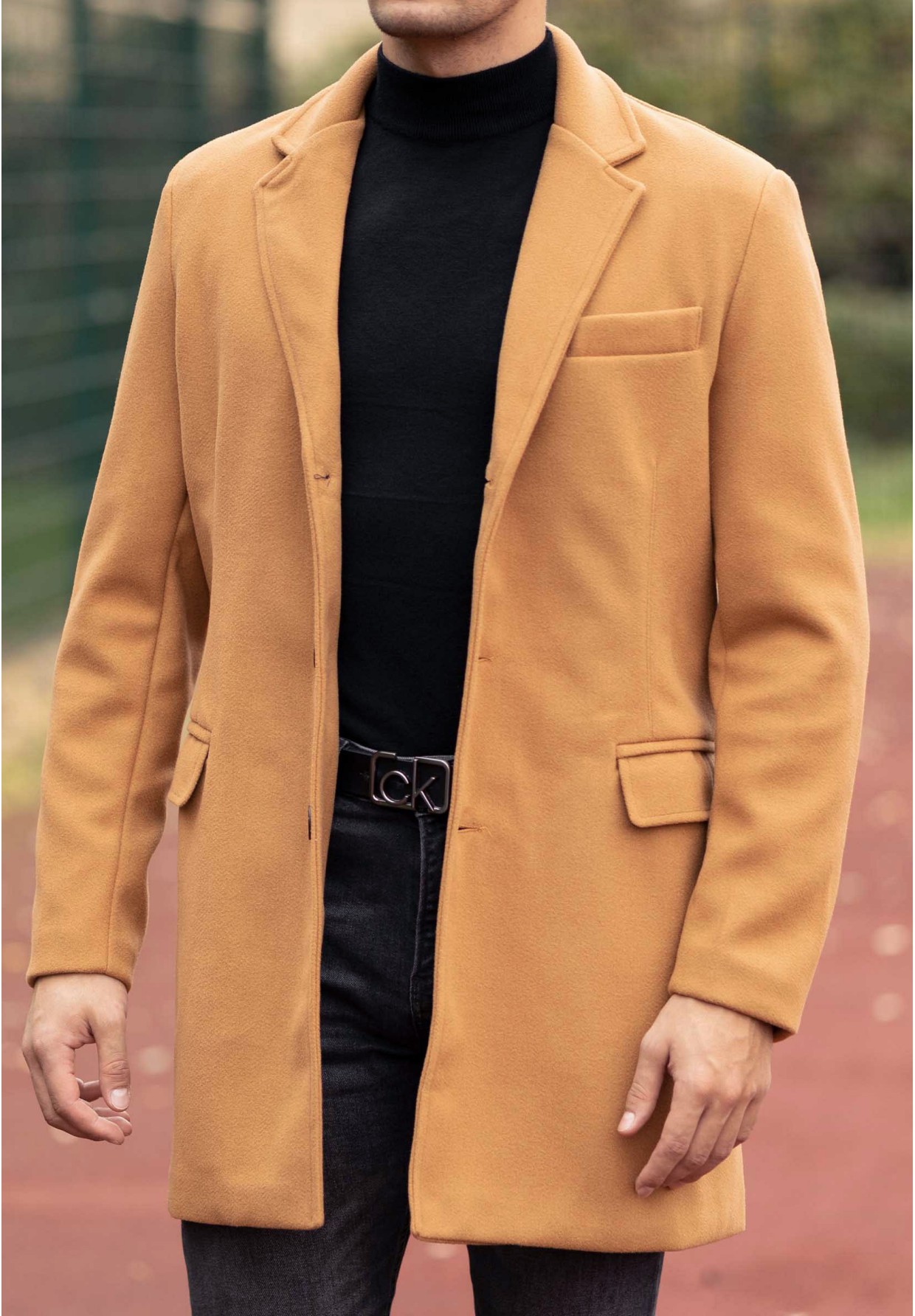 Płaszcz Męski Długi Camel Elegancki