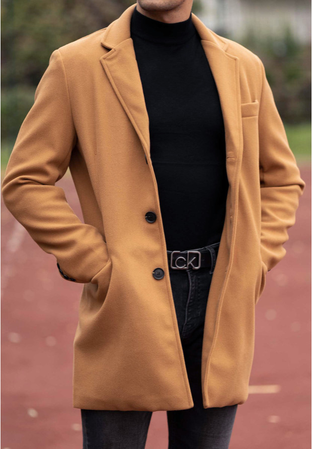 Płaszcz Męski Długi Camel Elegancki