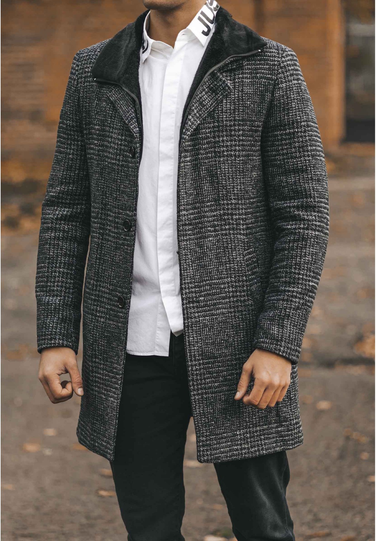 Płaszcz Męski Długi Elegancki Kratka