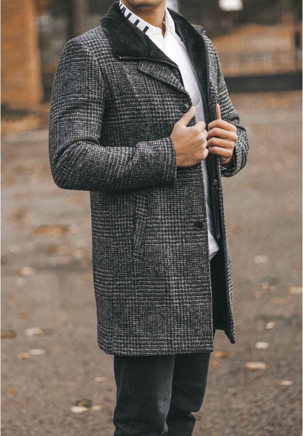 Płaszcz Męski Długi Elegancki Kratka