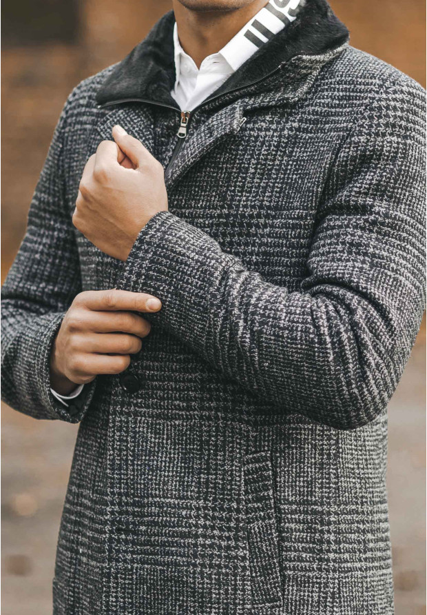 Płaszcz Męski Długi Elegancki Kratka