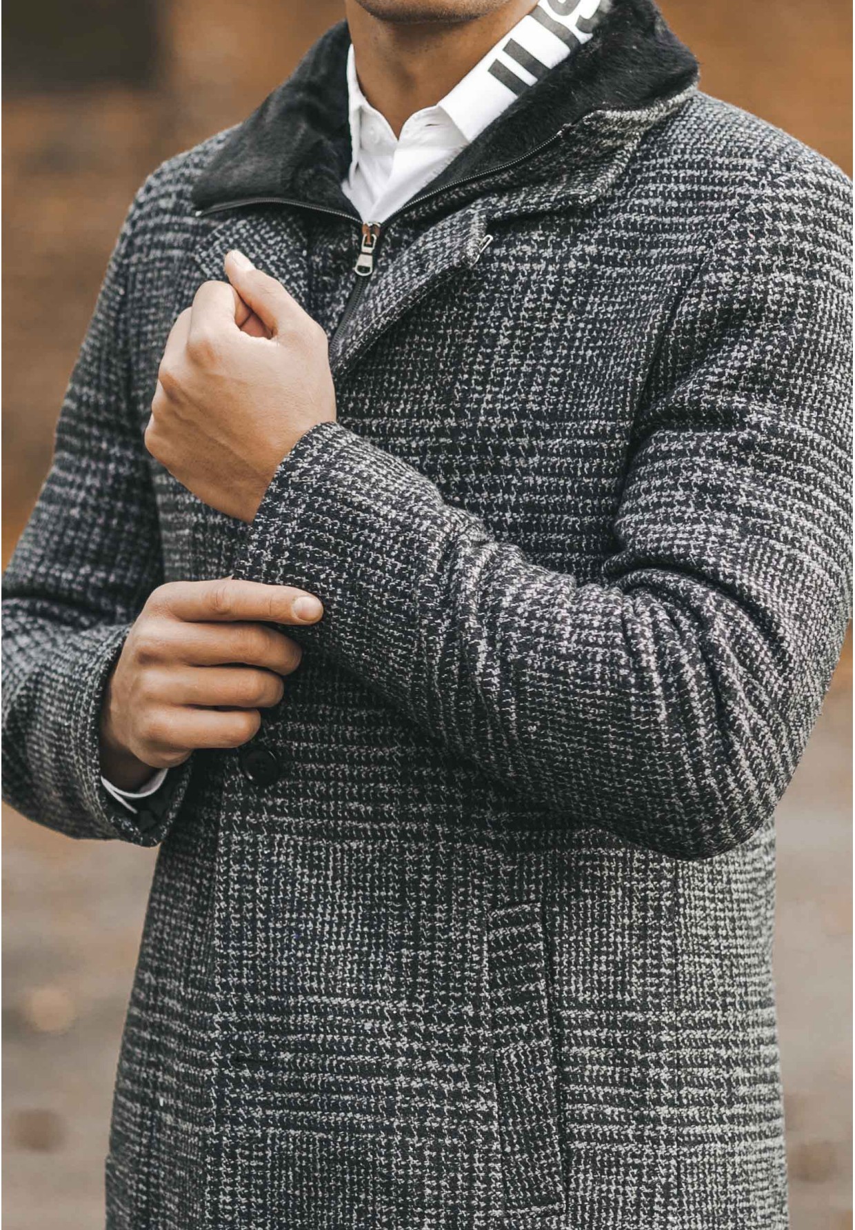 Płaszcz Męski Długi Elegancki Kratka
