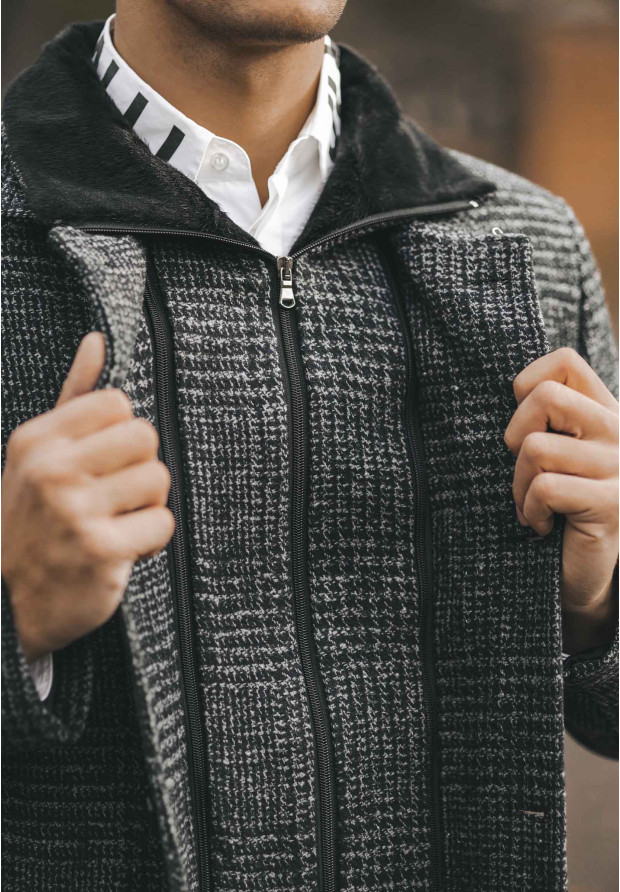 Płaszcz Męski Długi Elegancki Kratka