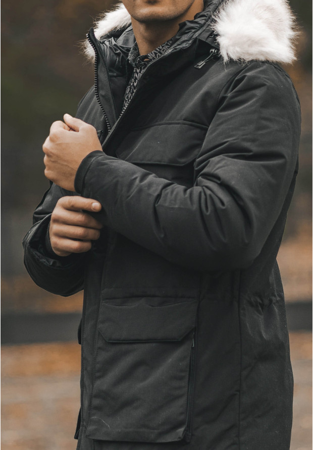 Kurtka Męska Długa Parka Czarna Elegancka