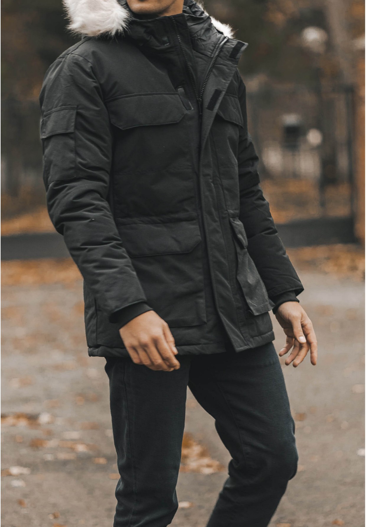 Kurtka Męska Długa Parka Czarna Elegancka