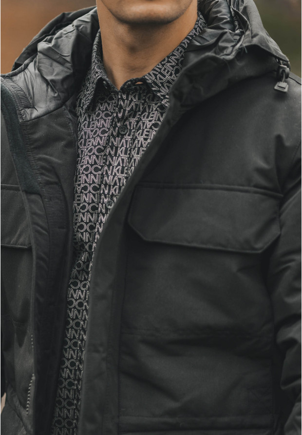Kurtka Męska Długa Parka Czarna Elegancka