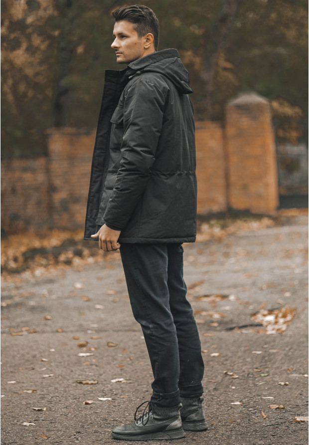 Kurtka Męska Długa Parka Czarna Elegancka