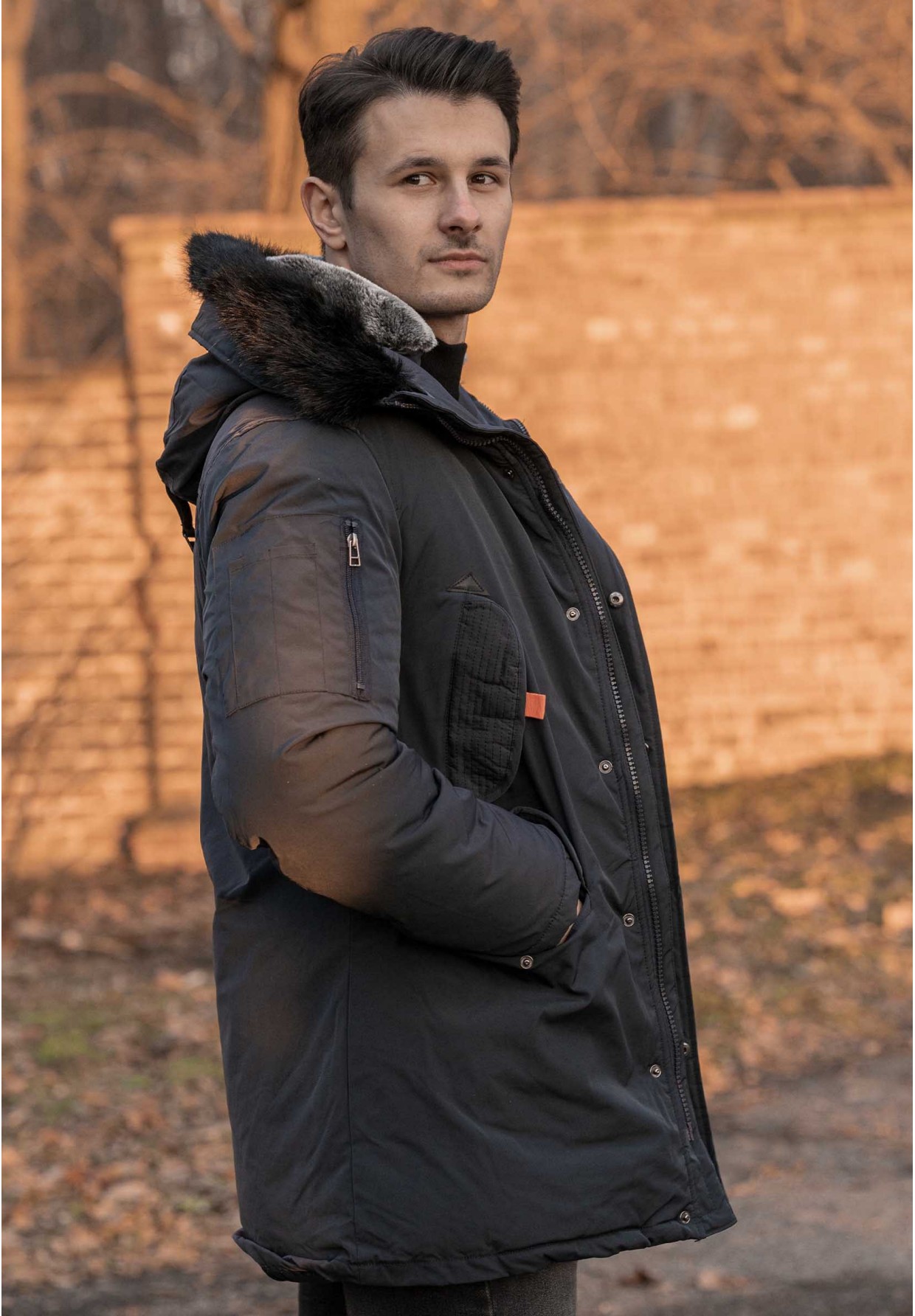 Kurtka Męska Ocieplana Parka Premium Granatowa