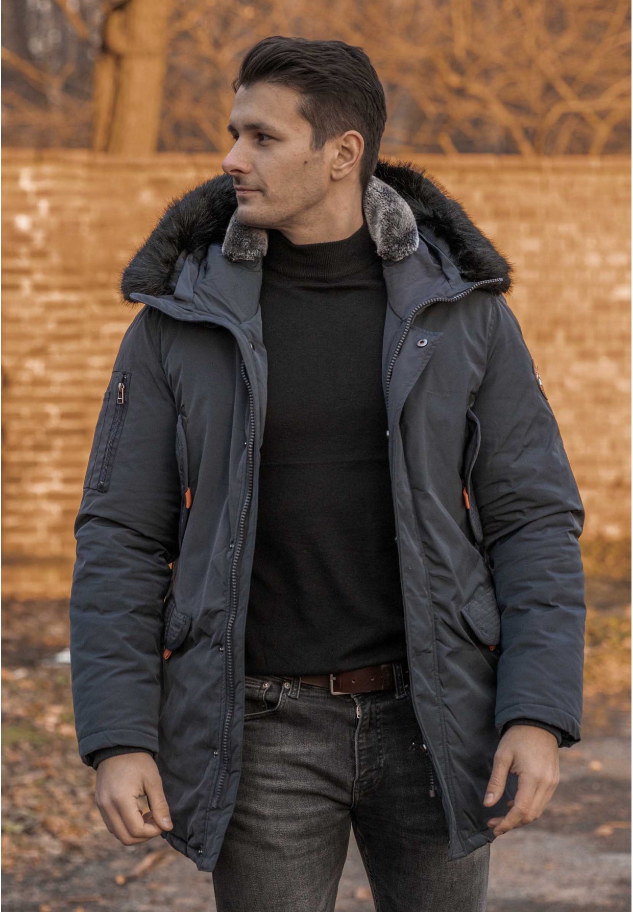 Kurtka Męska Ocieplana Parka Premium Granatowa
