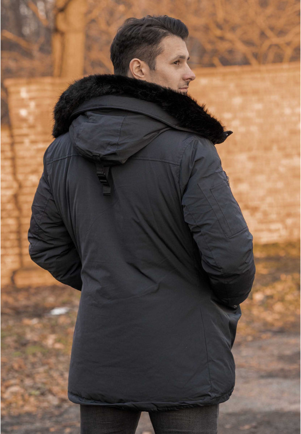 Kurtka Męska Ocieplana Parka Premium Granatowa