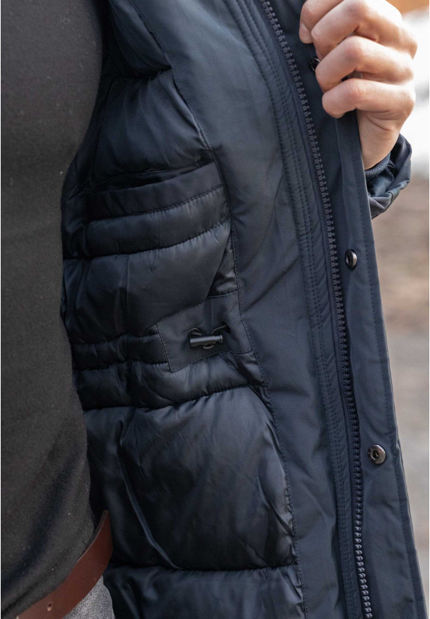 Kurtka Męska Ocieplana Parka Premium Granatowa