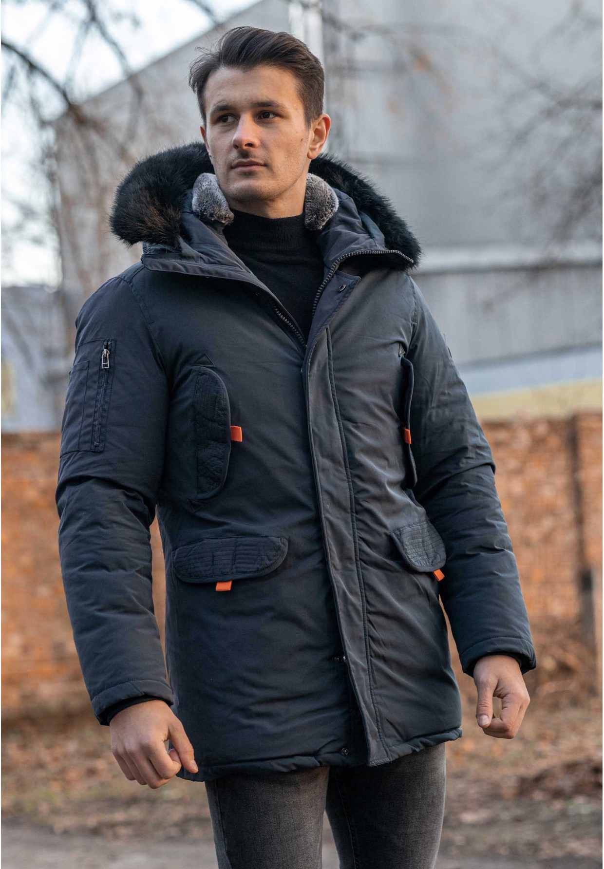 Kurtka Męska Ocieplana Parka Premium Granatowa