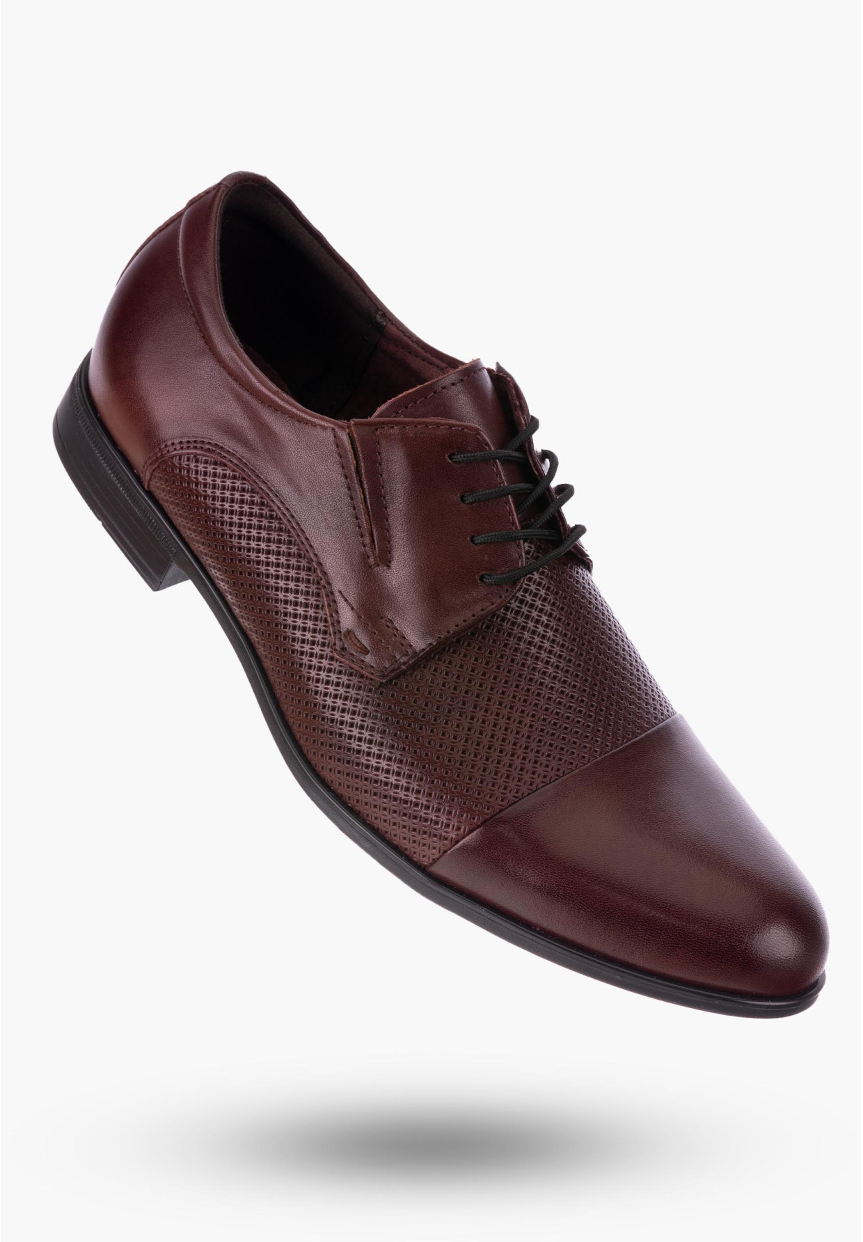 Eleganckie Bordowe Półbuty Męskie Oxford z Perforacją