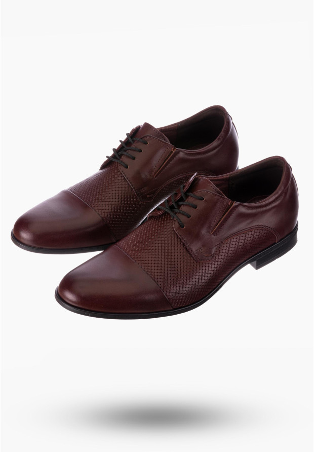 Eleganckie Bordowe Półbuty Męskie Oxford z Perforacją