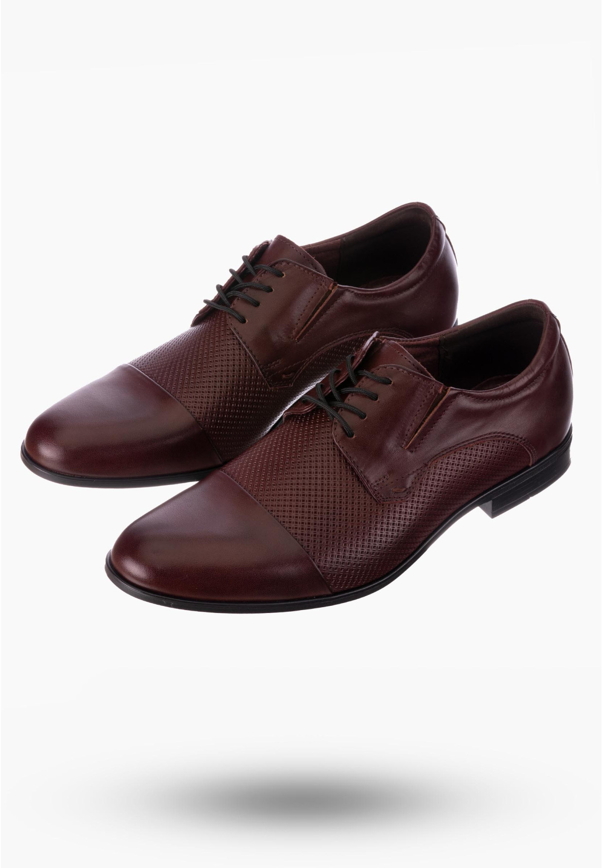 Eleganckie Bordowe Półbuty Męskie Oxford z Perforacją