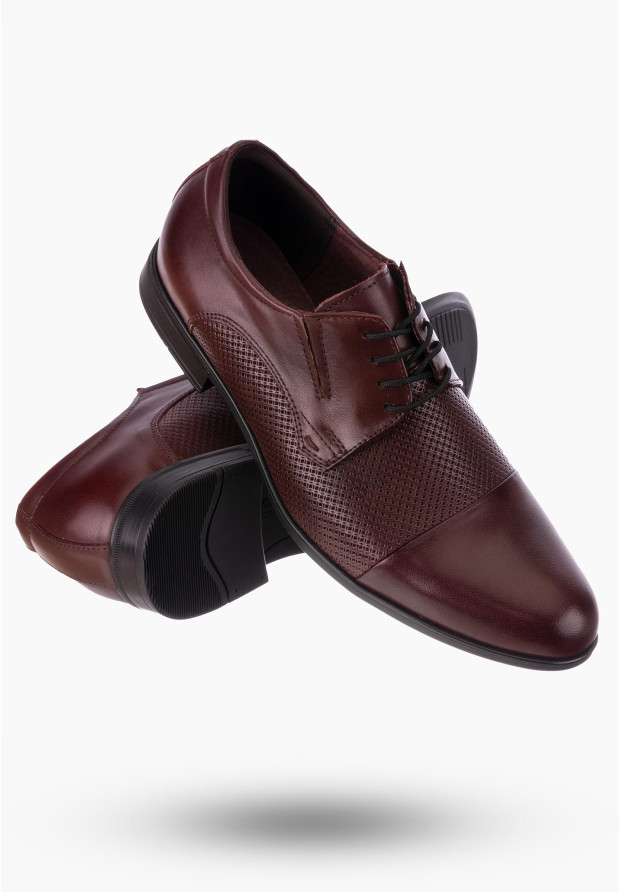 Eleganckie Bordowe Półbuty Męskie Oxford z Perforacją
