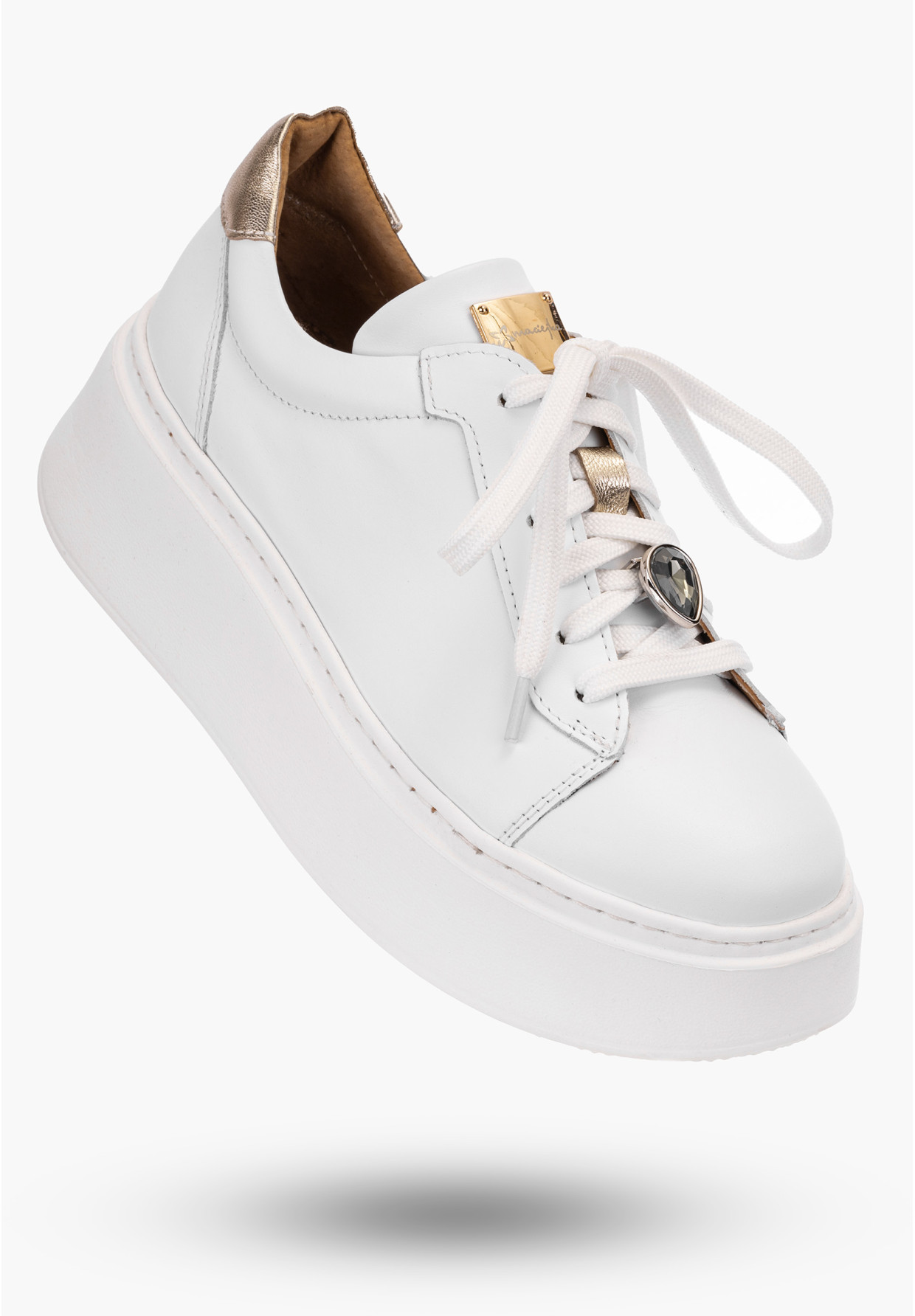 Półbuty Damskie Maciejka Sneakersy Białe Skórzane