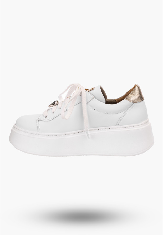 Półbuty Damskie Maciejka Sneakersy Białe Skórzane