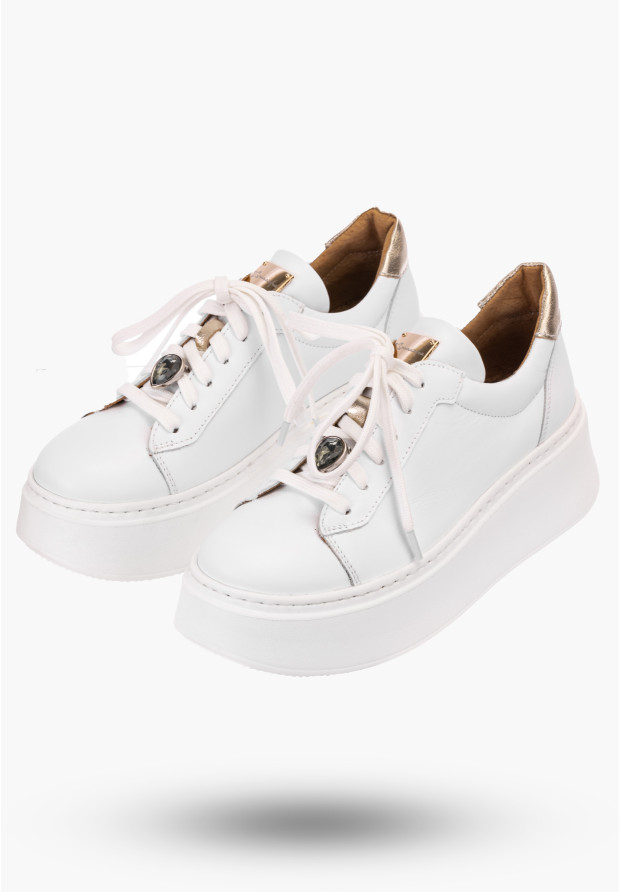 Półbuty Damskie Maciejka Sneakersy Białe Skórzane