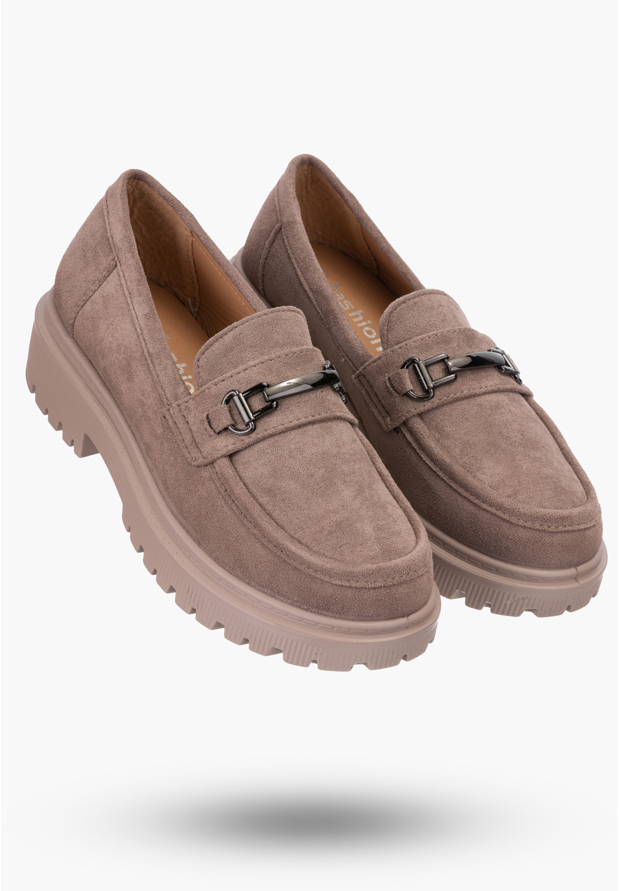 Półbuty damskie khaki z ozdobą
