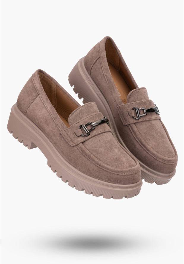 Półbuty damskie khaki z ozdobą