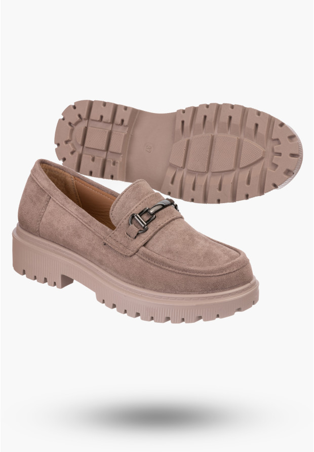 Półbuty damskie khaki z ozdobą