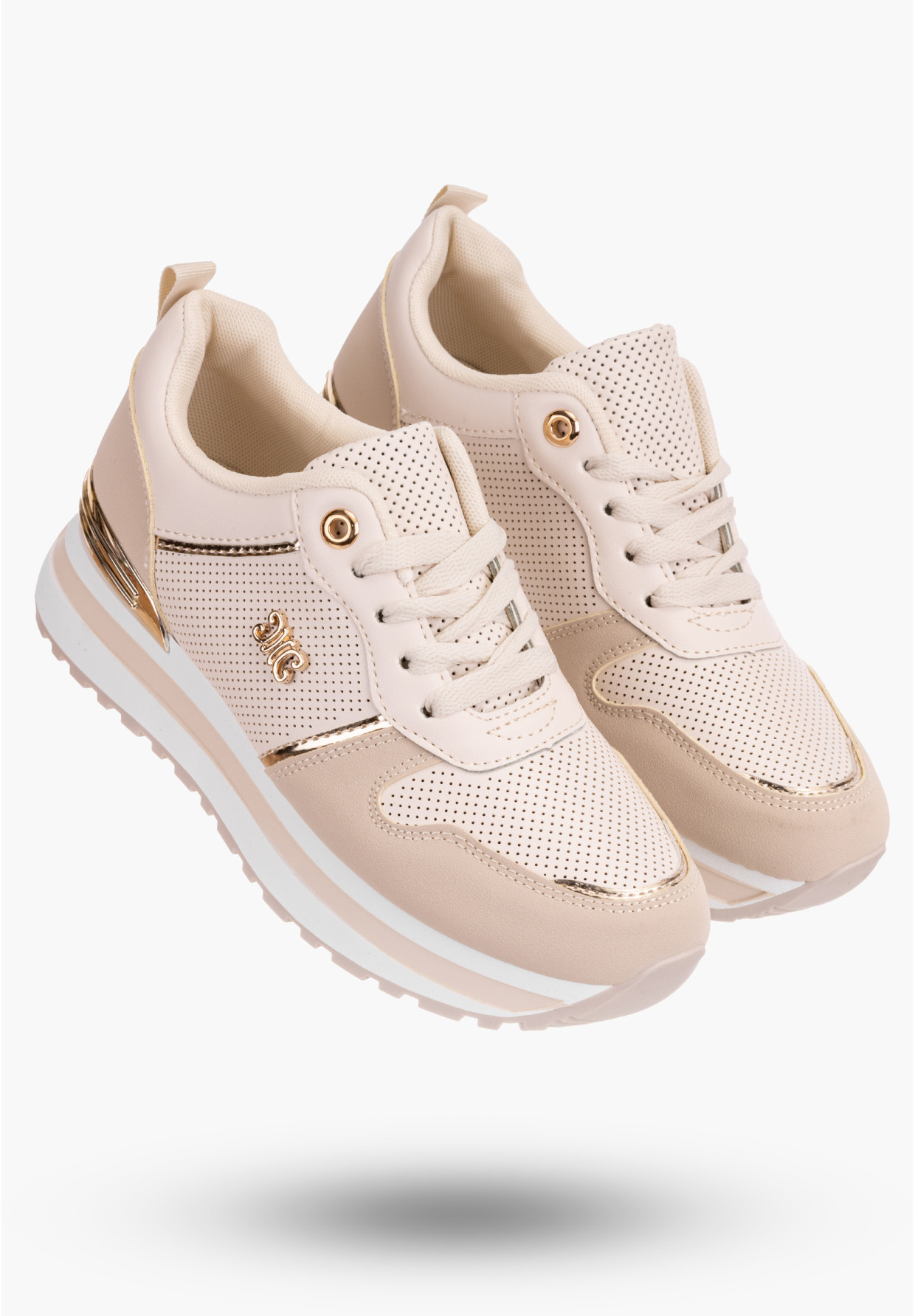 Sneakersy Damskie Beżowe Buty Ekoskóra Sportowe