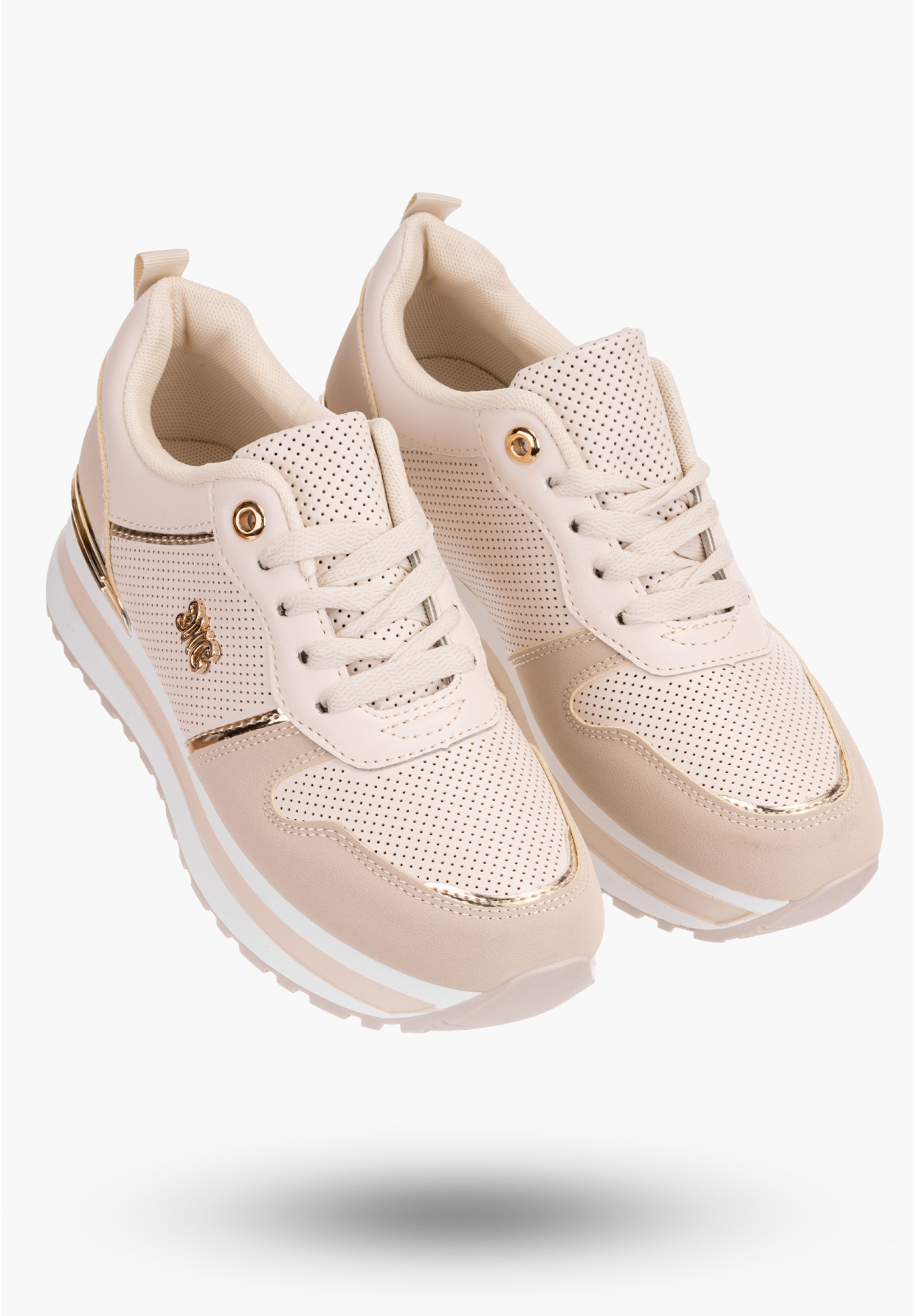 Sneakersy Damskie Beżowe Buty Ekoskóra Sportowe