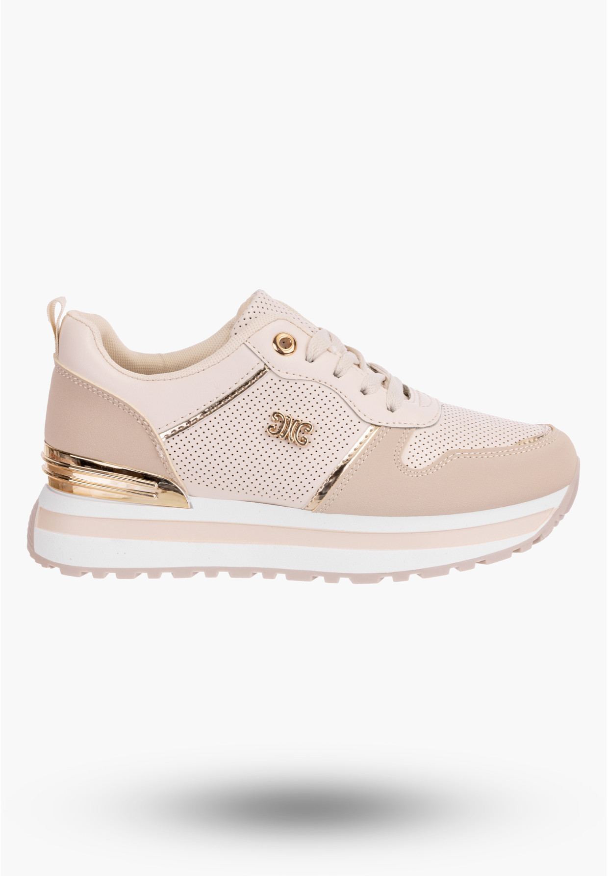 Sneakersy Damskie Beżowe Buty Ekoskóra Sportowe