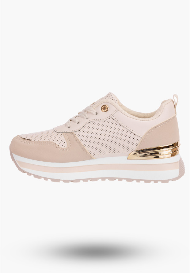Sneakersy Damskie Beżowe Buty Ekoskóra Sportowe