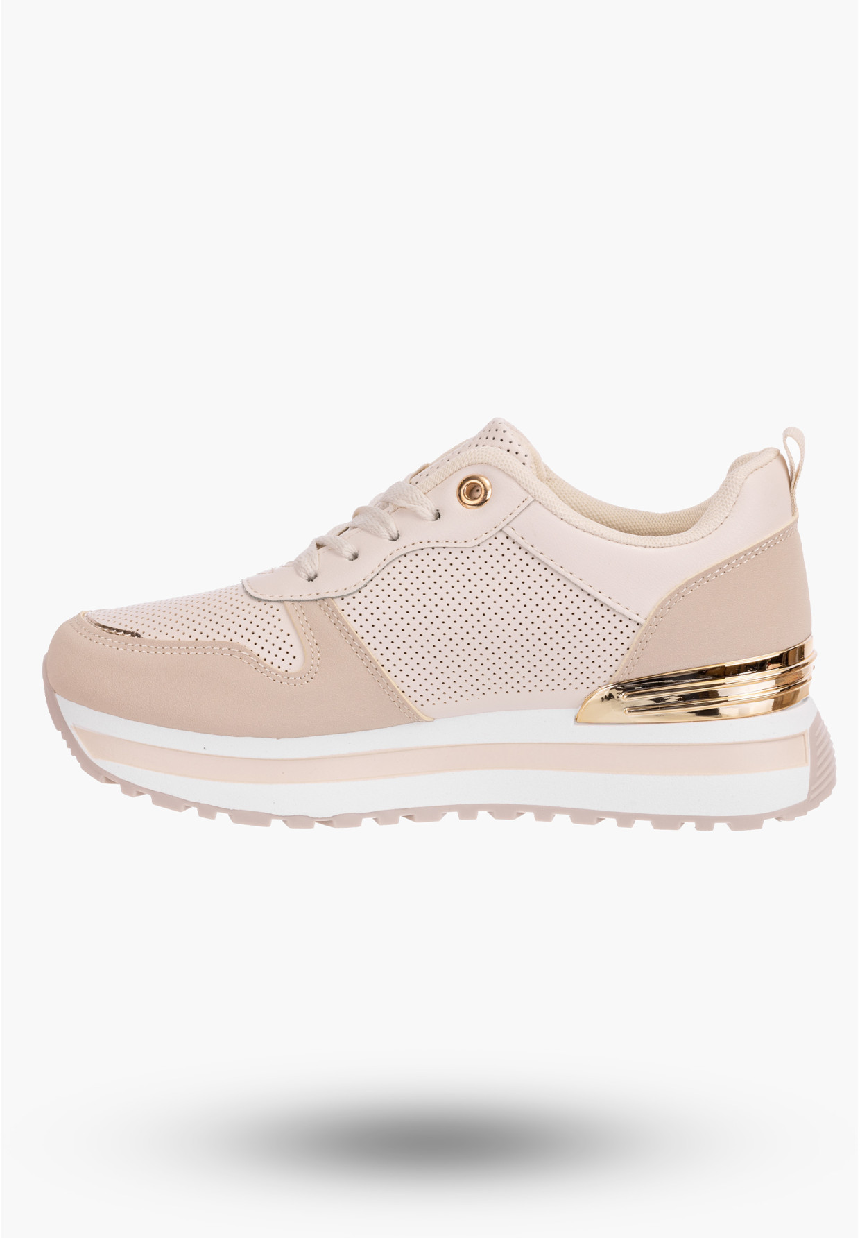 Sneakersy Damskie Beżowe Buty Ekoskóra Sportowe
