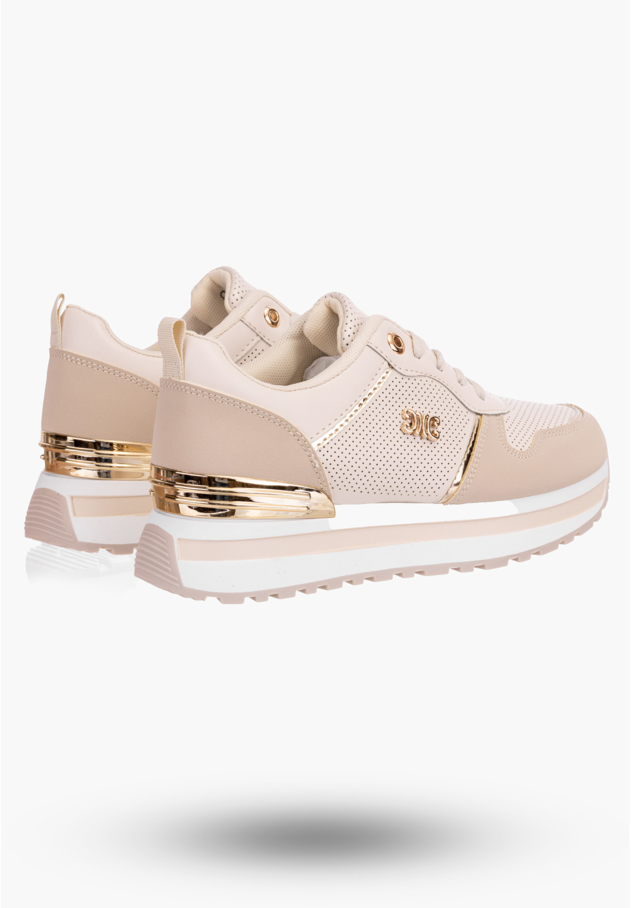 Sneakersy Damskie Beżowe Buty Ekoskóra Sportowe