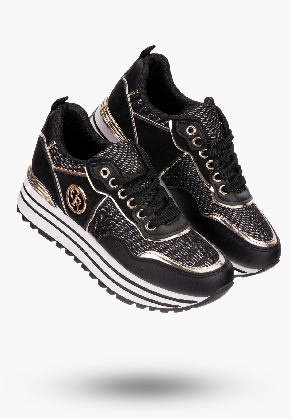 Sneakersy Damskie Czarne zdobione
