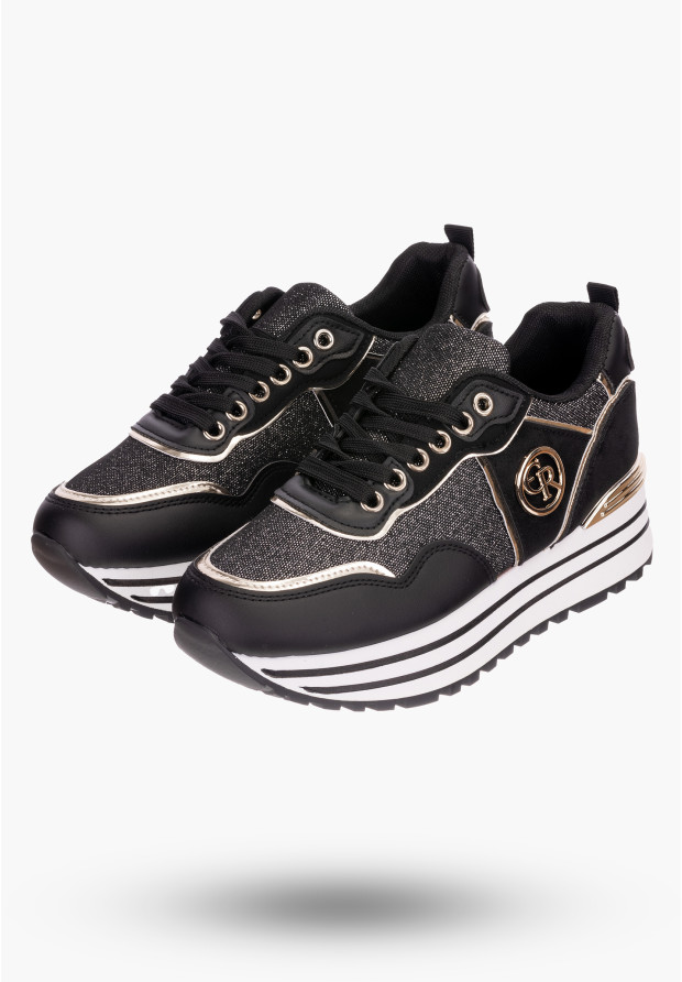 Sneakersy Damskie Czarne zdobione