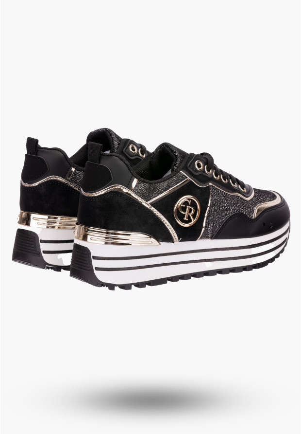 Sneakersy Damskie Czarne zdobione
