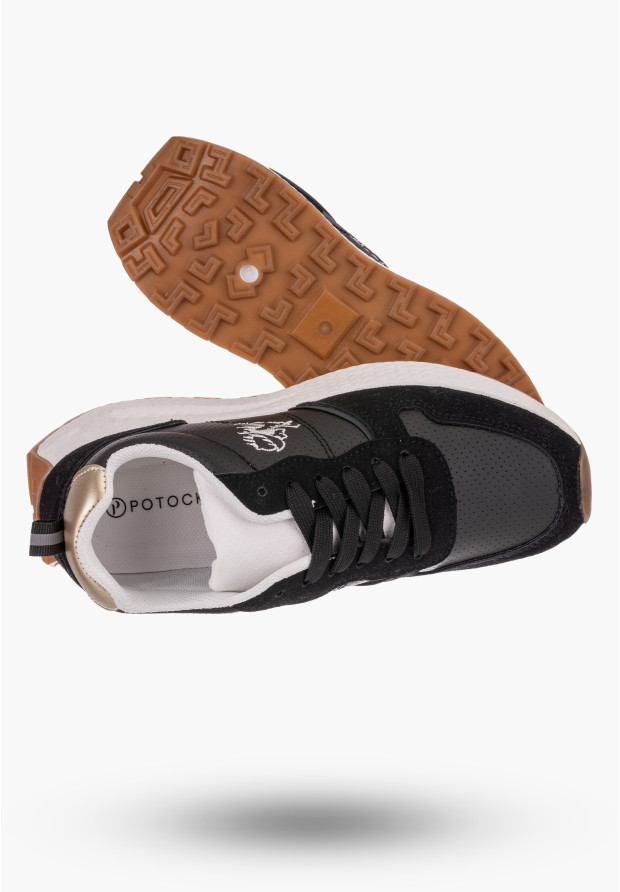 Sneakersy Damskie Potocki Czarne Buty Eko Skóra 23-33002BK