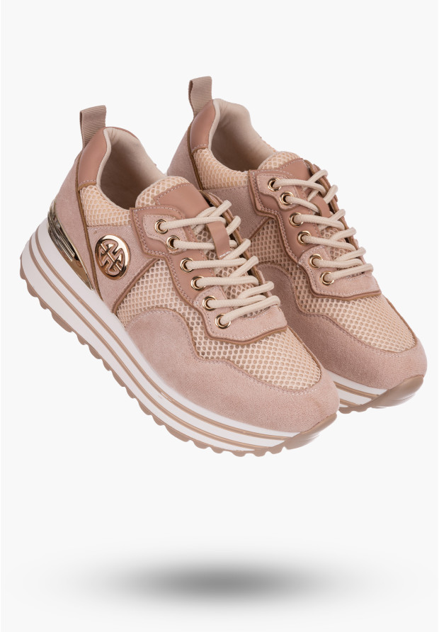 Sneakersy Damskie Potocki Beżowe Buty Eko Skóra 23-12086PN