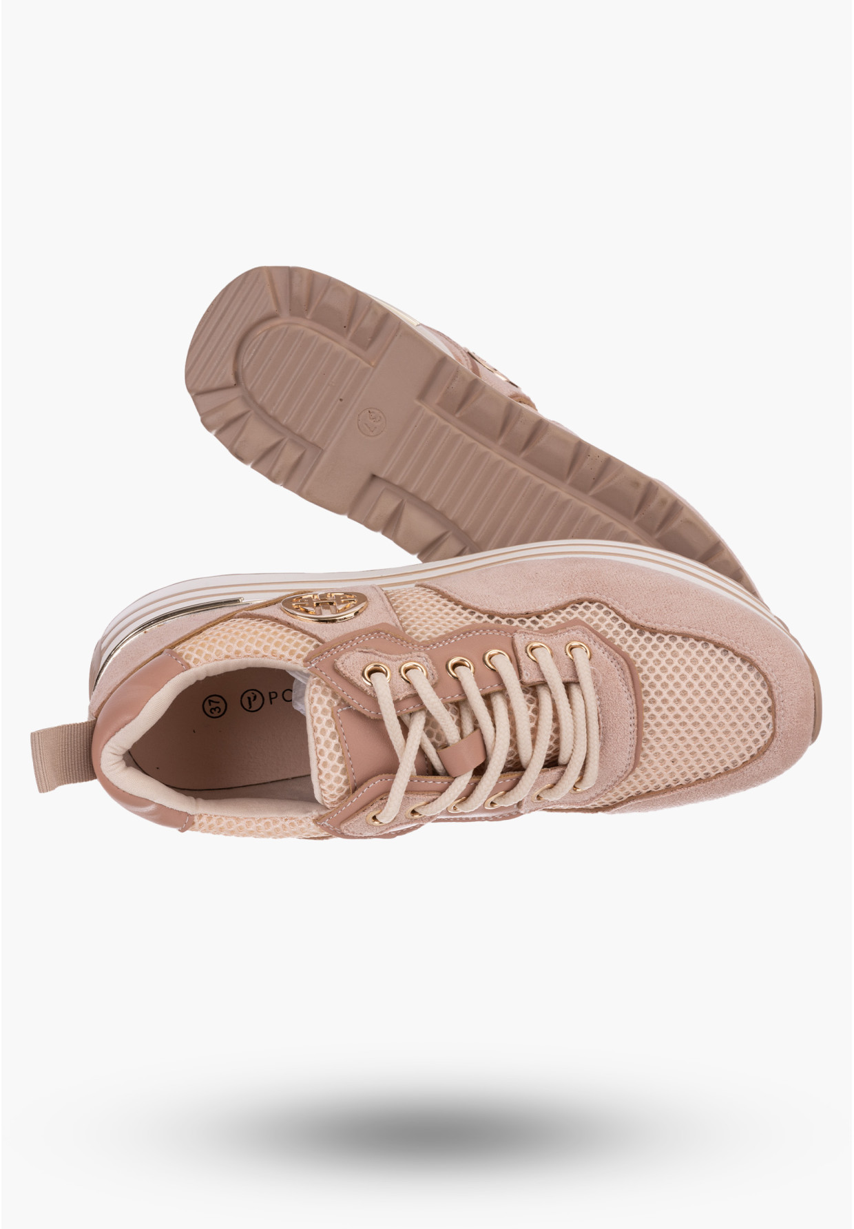 Sneakersy Damskie Potocki Beżowe Buty Eko Skóra 23-12086PN