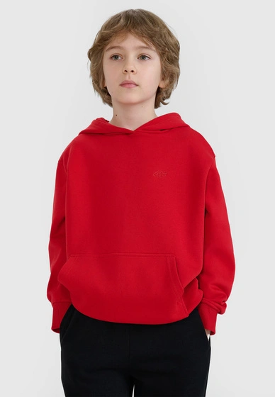 Bluza Chłopięca 4F Dresowa z Kapturem Oversize Czerwona 4FJWSS25TSWSM1852