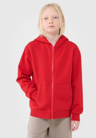 Bluza Chłopięca 4F Z Kapturem Rozpinana Czerwona 4FJWSS25TSWSM1851