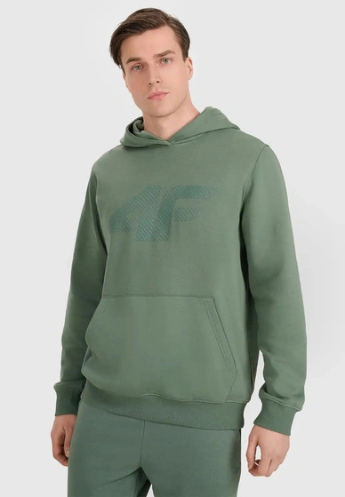 Bluza Męska 4F Z Kapturem Dresowa Z Logo Zielone 4FWAW25TSWSM1980