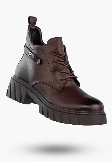 Botki Damskie Ekoskóra Buty Ocieplane Zimowe Gruba Podeszwa Bordowe Jezzi RMR2502-3