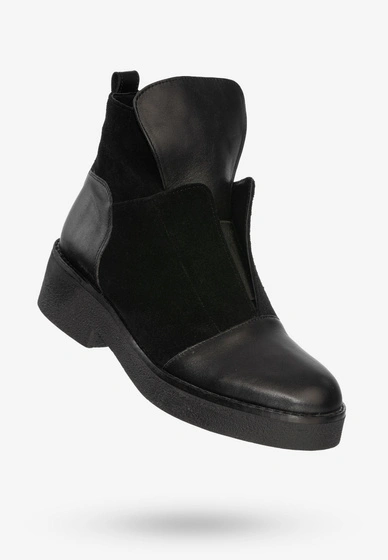 Buty Damskie Botki Ze Skóry Naturalnej Na Zimę Ocieplane Czarne V245