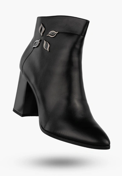 Botki Damskie Ekoskóra Buty Ocieplane Eleganckie Na Słupku Czarne GOODIN