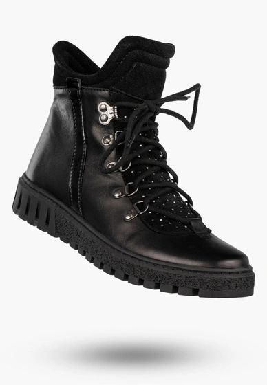 Botki Damskie Skórzane Buty Na Zimę Płaski Obcas Czarne Dolce Pietro 255-001-03-5