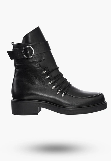 Buty Damskie Botki Trapery Czarne Skórzane Na Zimę 342